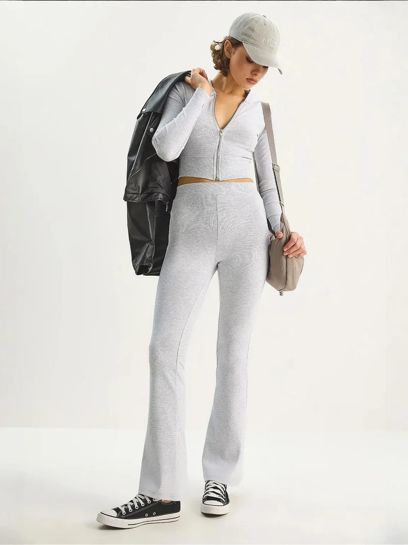 Bianco Lucci LUCCI Ribbed Cotton High Waist Two-Piece Coord