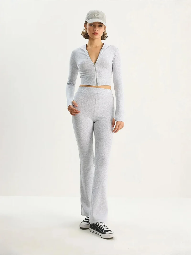 Bianco Lucci LUCCI Ribbed Cotton High Waist Two-Piece Coord