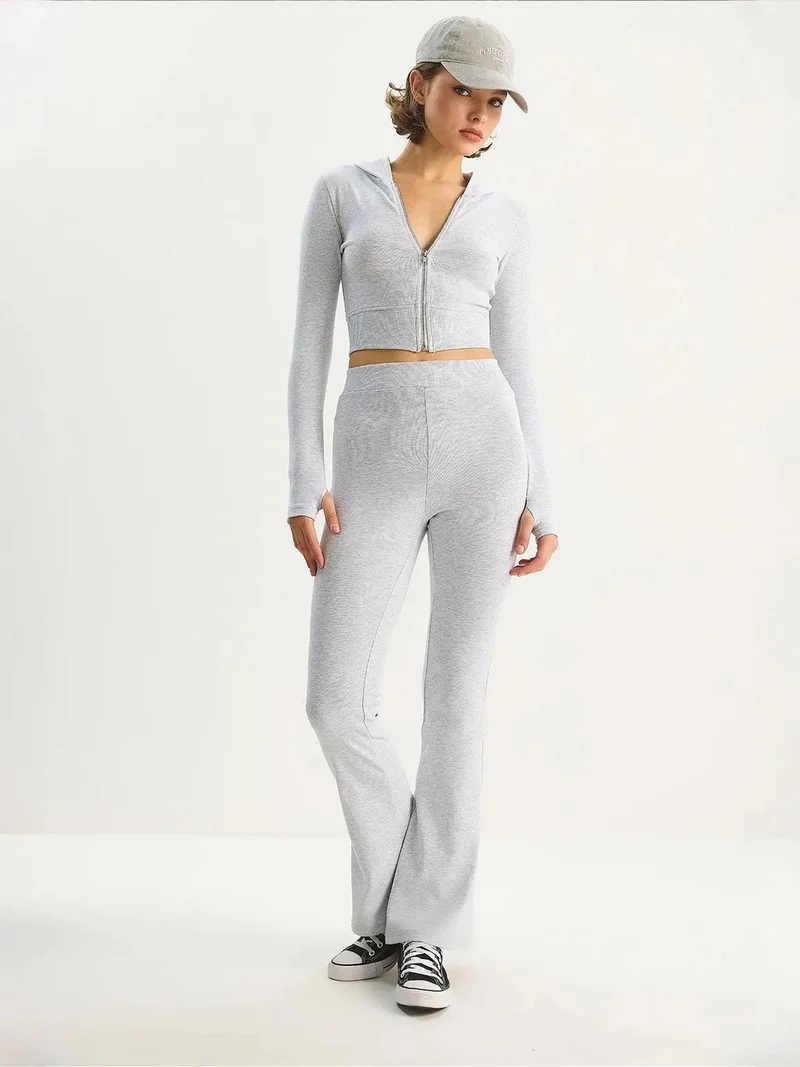 Bianco Lucci LUCCI Ribbed Cotton High Waist Two-Piece Coord