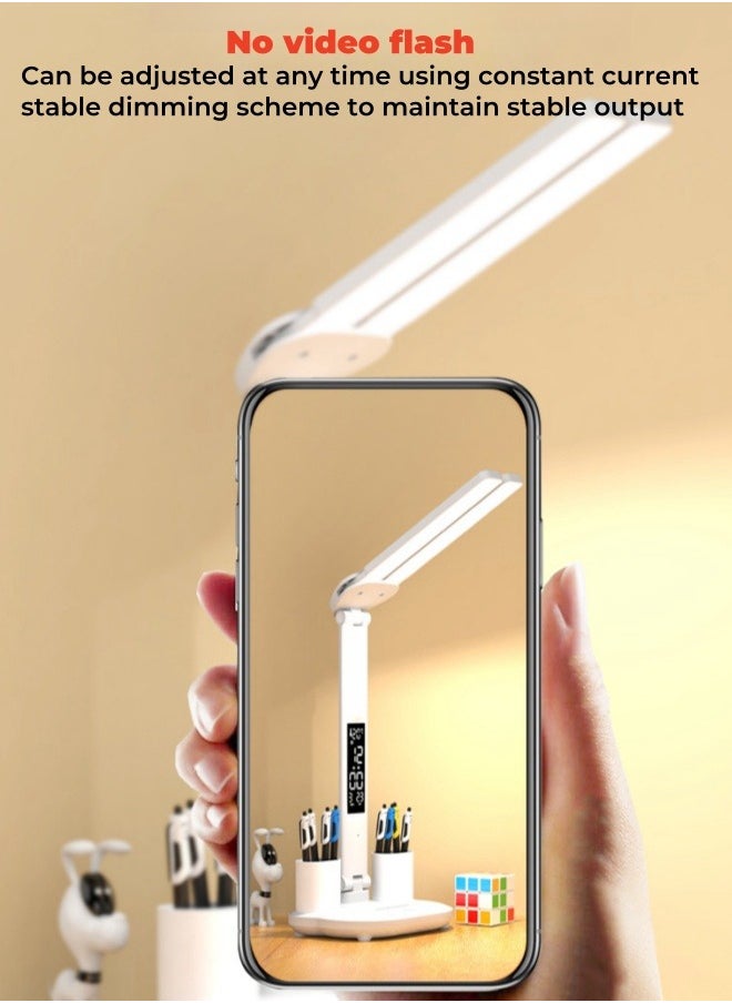 XiuWoo Large Capacity Battery Foldable Eye Protection Desk Lamp Led Smart Desk Lamp Bedroom Charging Reading, Desk, Study, Office Table Lamp with Fan, Pen Holder - Plug-in Model  - Image 4