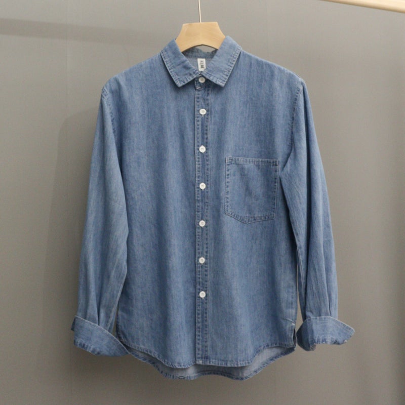 Spring and autumn washed cotton soft denim shirt inner layer layered men's casual long-sleeved shirt retro thin jacket trendy - Image 1