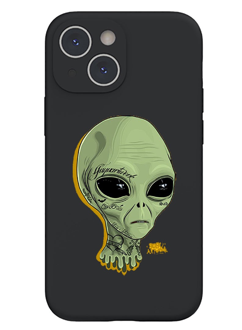 Theodor Protective Slim Fit Case Liquid Silicone Cover with Full Body Protection Anti-Scratch Shockproof Case For iPhone 15 Plus Black - alien - Image 1