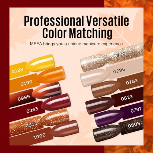 MEFA 19 Pcs Gel Nail Polish Kit with U V Light, 12 Colors Fall Gel Nail Polish Set Burgundy Red Champagne Gold Purple Glitter Soak Off Manicure Tools Halloween Beginners Salon Art DIY for Women - Image 2