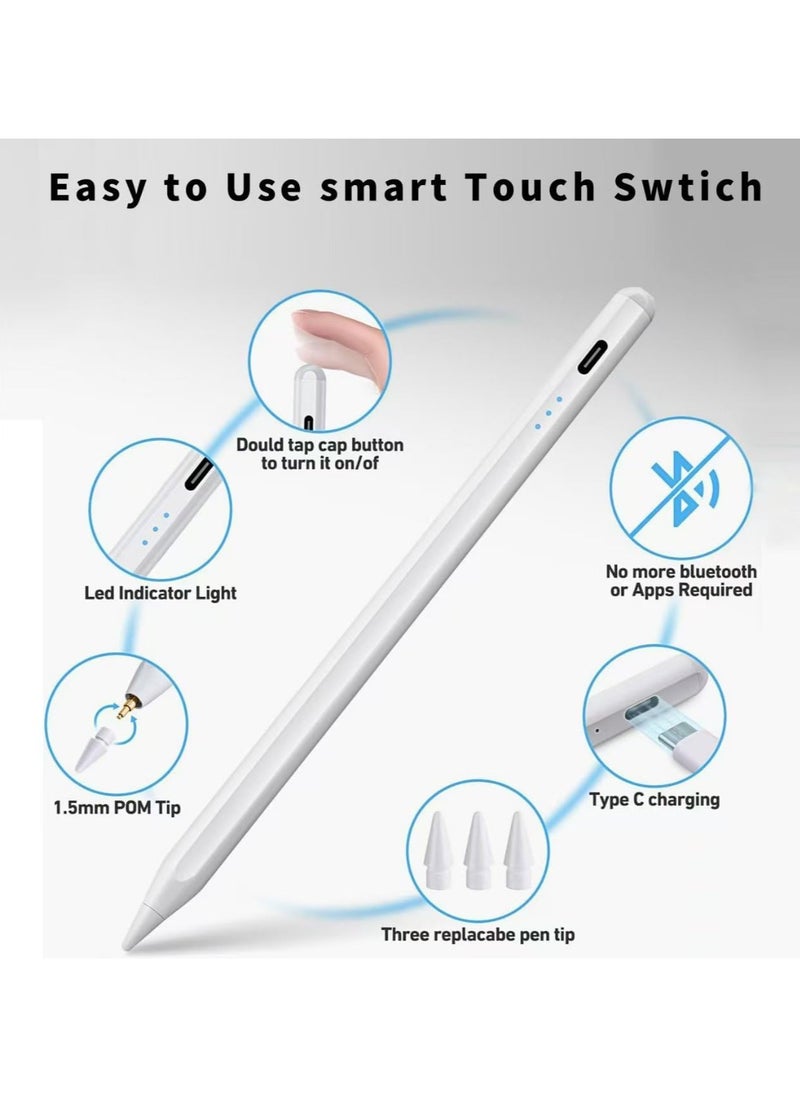 Generic - Touch Pen with Palm Rejection and Tilt Sensitivity for Apple iPad 2018 and Later, Compatible with iPad 6th to 10th Gen, Pro 11/12.9 (3rd to 5th Gen), Air 4/5, Mini 6, Precision for Writing and Drawing, White - Image 1