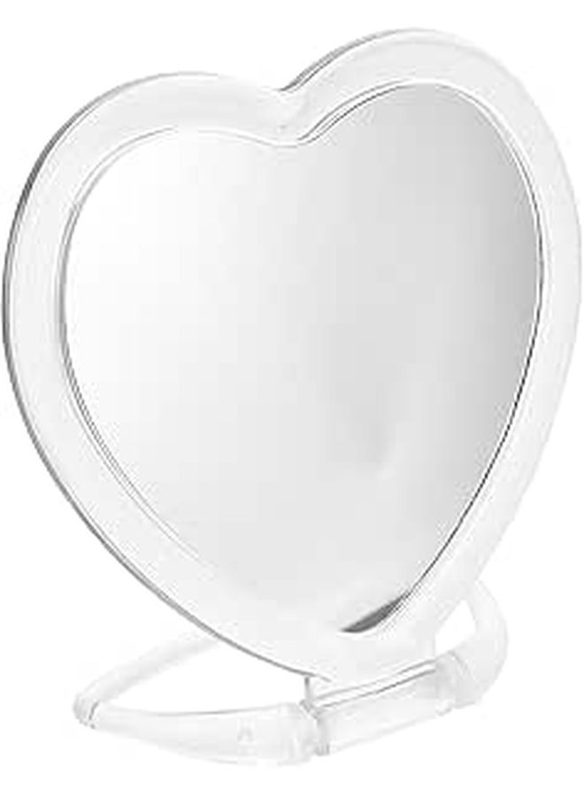 Lurrose Heart Shaped Double Sided Foldable Vanity Mirror Desktop Makeup White - Image 1