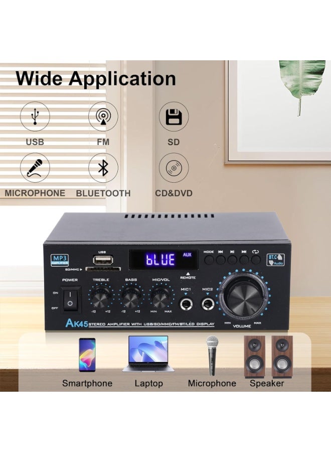 Home Audio Amplifier,Receivers with Bluetooth 5.0,Dual Channel Speaker Amplifier with FM Radio, USB, SD Card Input for Home Theater Audio Stereo System with Remote Control - Image 3