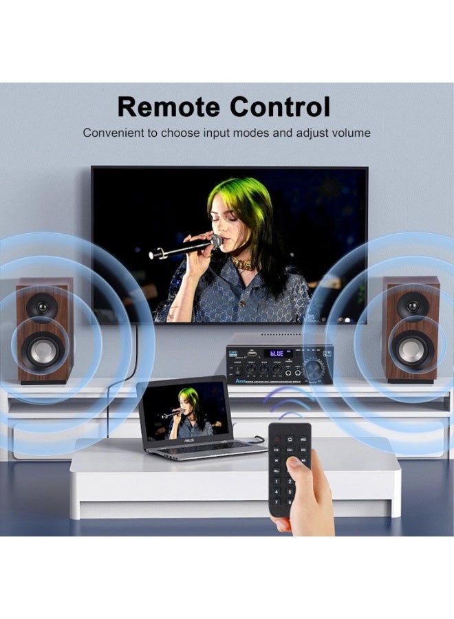 Home Audio Amplifier,Receivers with Bluetooth 5.0,Dual Channel Speaker Amplifier with FM Radio, USB, SD Card Input for Home Theater Audio Stereo System with Remote Control - Image 5