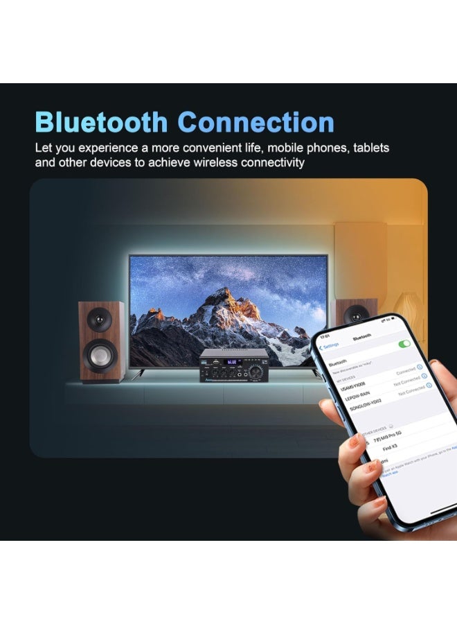 Home Audio Amplifier,Receivers with Bluetooth 5.0,Dual Channel Speaker Amplifier with FM Radio, USB, SD Card Input for Home Theater Audio Stereo System with Remote Control - Image 4