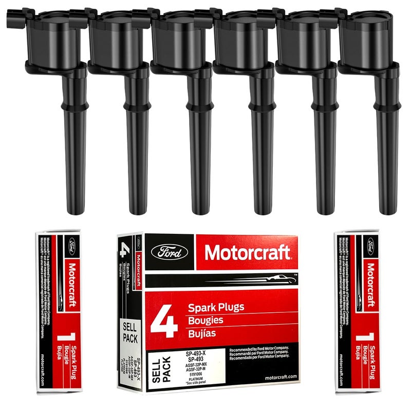 Motorcraft Set of 6 Spark Plugs SP493 AGSF32PM Platinum MAS Ignition Coils Pack Compatible with Ford Escape Taurus Mzda Tribute Mercury Montego Sable Replacement for DG513 DG500 FD502