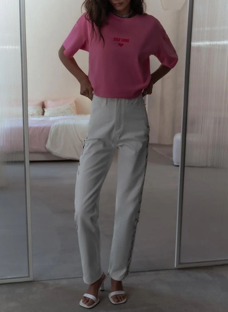 Lichi  Straight jeans with side chain decor for Women | Best Price UAE