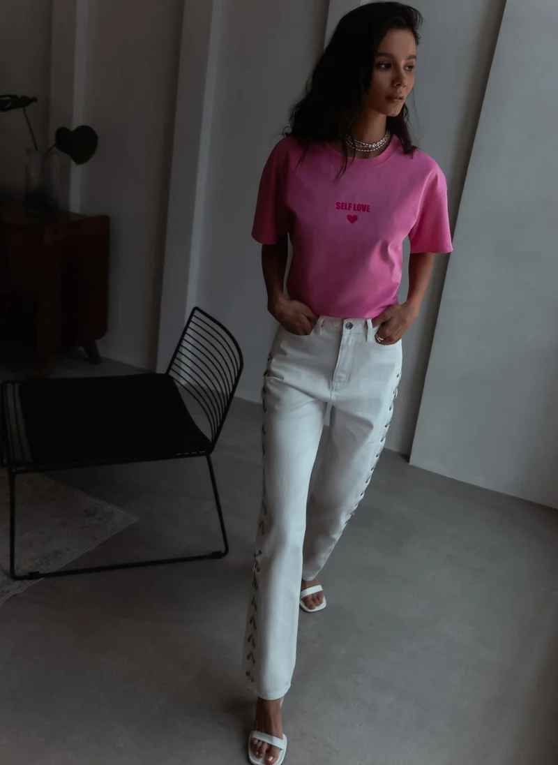 Lichi  Straight jeans with side chain decor for Women | Best Price UAE