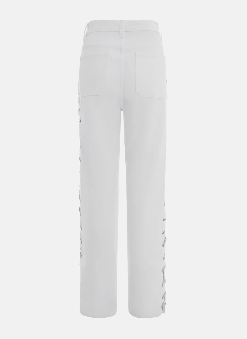Lichi  Straight jeans with side chain decor for Women | Best Price UAE