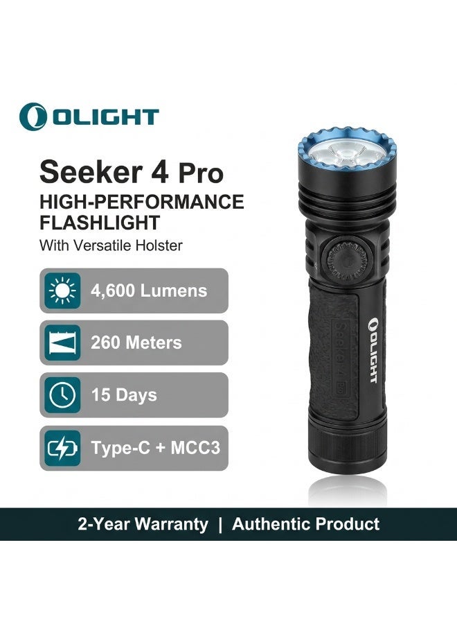 Olight Seeker 4 Pro Rechargeable LED Flashlight (Matte Black), 4600 Lumens High Power Flashlight, 260m Beam EDC Torch, for Camping, Hiking, Emergency - Image 1