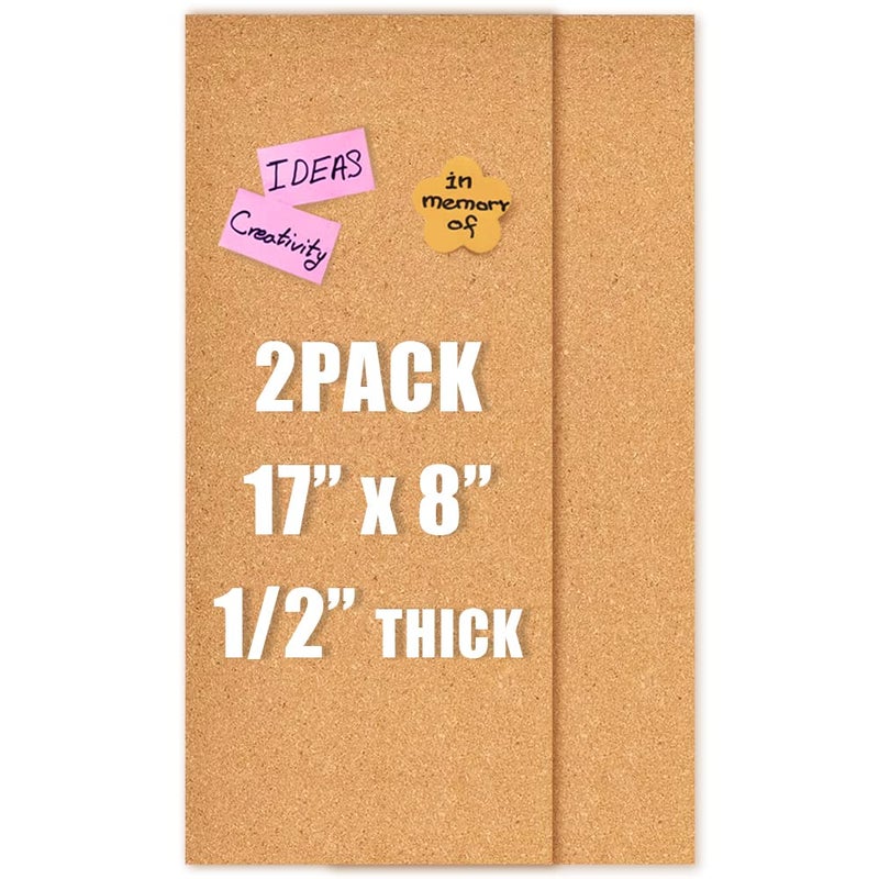 Aitakatta 17x8 Cork Board Tiles Bulletin Board, 1/2" Thick Self-Adhesive Cork Boards for Walls, Cork Tiles Vision Board for Home, Office, School, Bulletin Board Decorations(12mm,2pc) - Image 1
