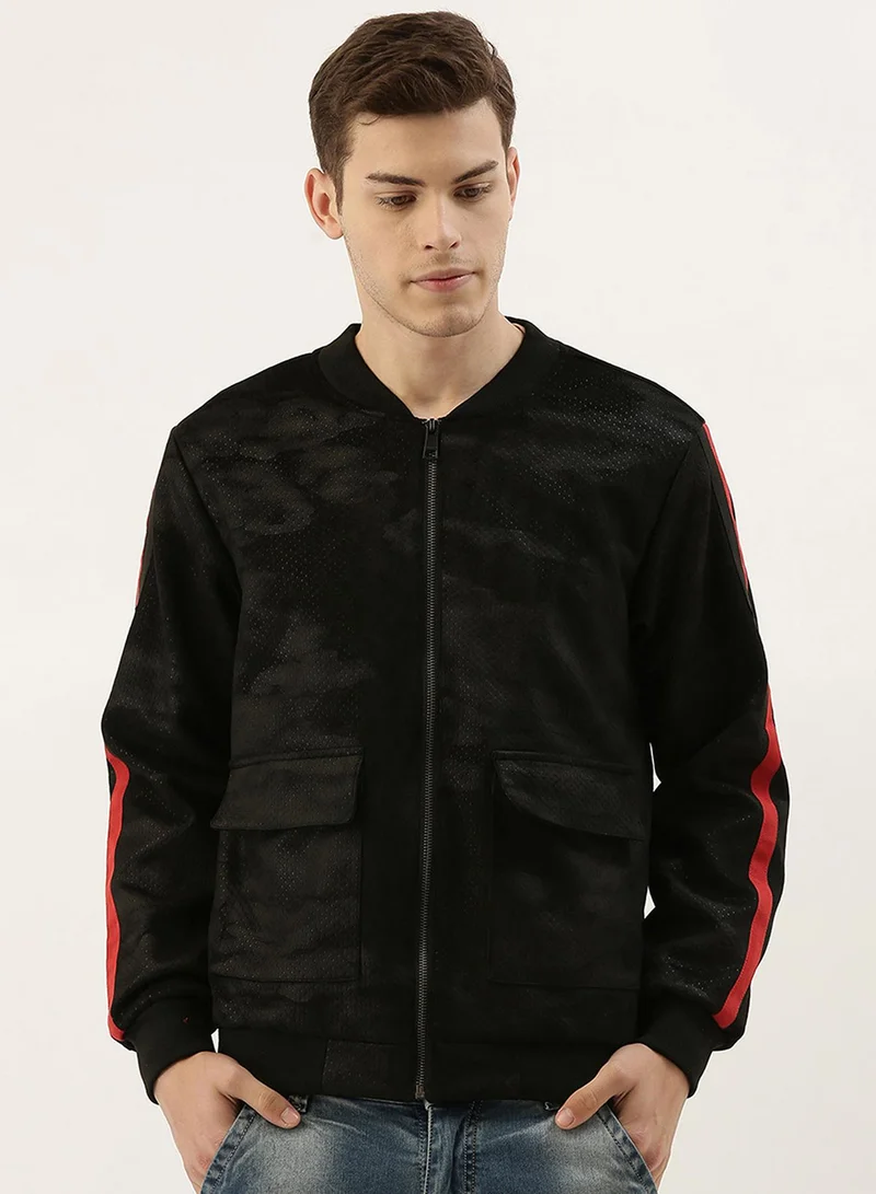 كامبوس سوترا جاكيت رجالي منتفخ أسود أونيكس بخطوط جانبية محكم