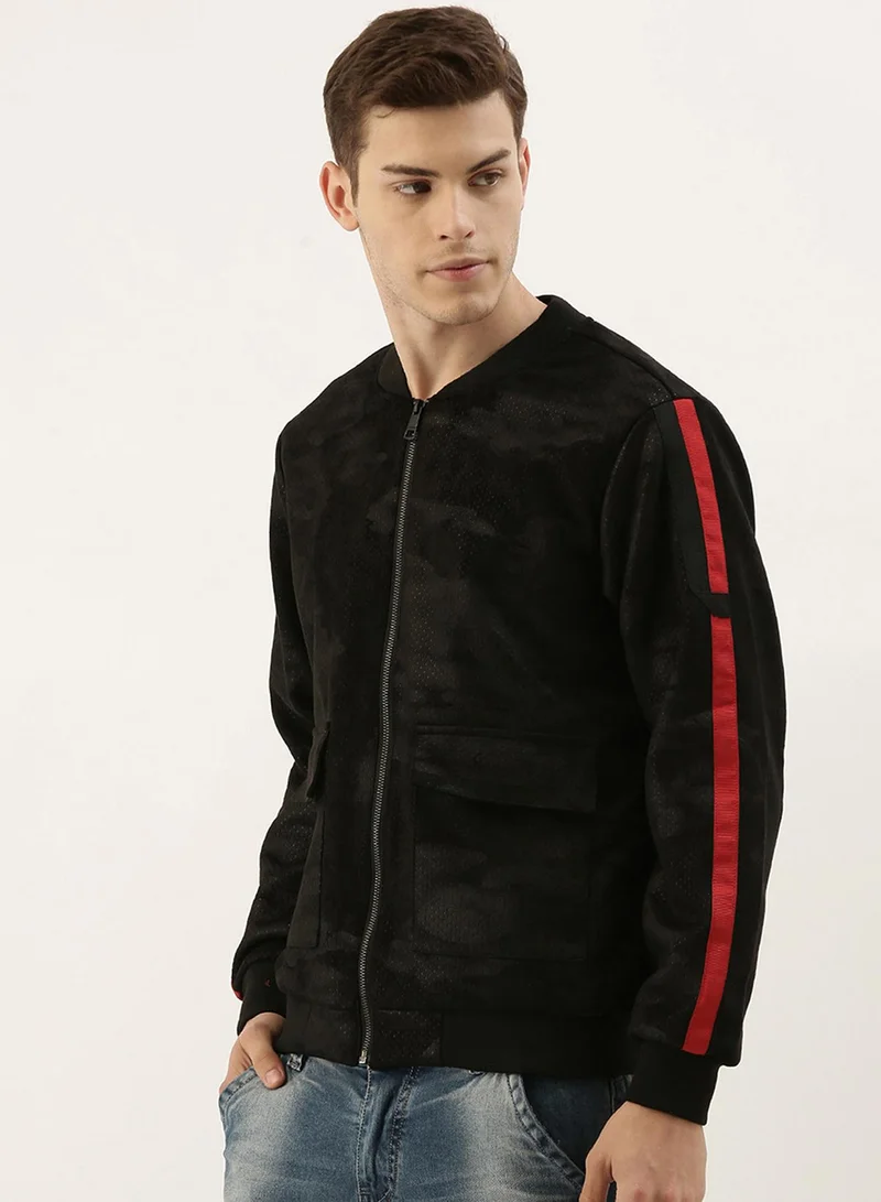 كامبوس سوترا جاكيت رجالي منتفخ أسود أونيكس بخطوط جانبية محكم