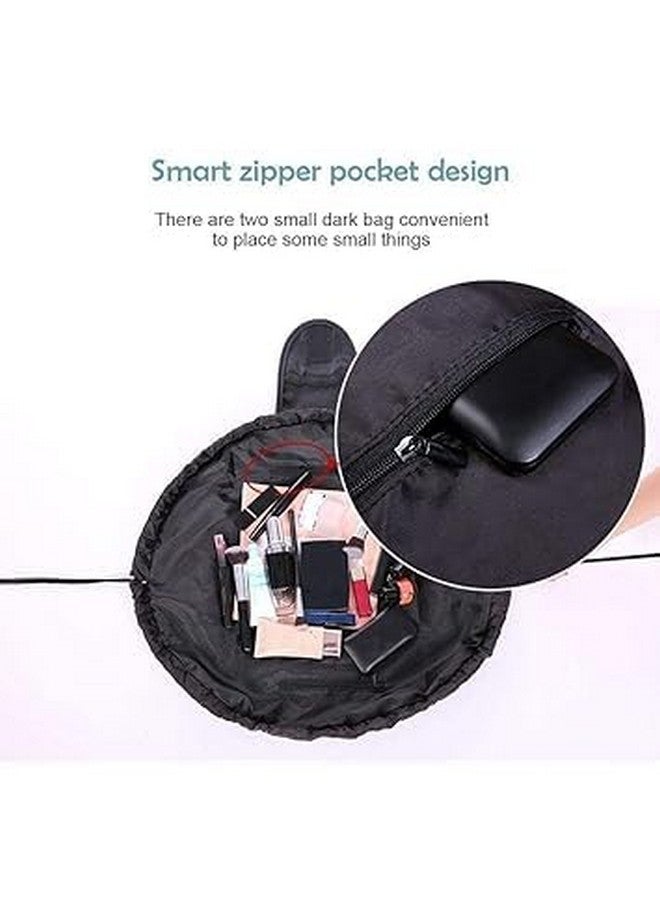 Keetly Stylish Portable Lazy Cosmetic Bag with Drawstrings | Convenient & Waterproof Makeup Pouch for Girls | Large Capacity Storage Pouches | Toiletry Bags for Women(Flower Black) - Image 4