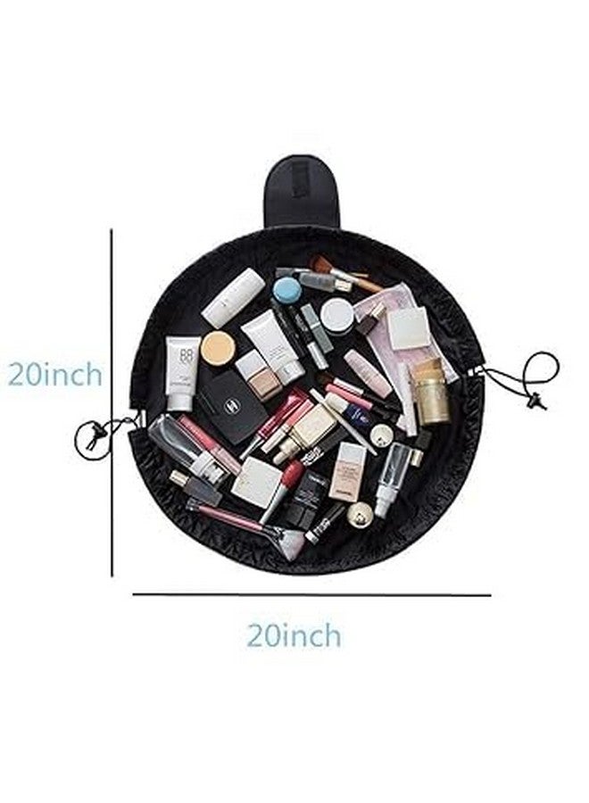 Keetly Stylish Portable Lazy Cosmetic Bag with Drawstrings | Convenient & Waterproof Makeup Pouch for Girls | Large Capacity Storage Pouches | Toiletry Bags for Women(Flower Black) - Image 5
