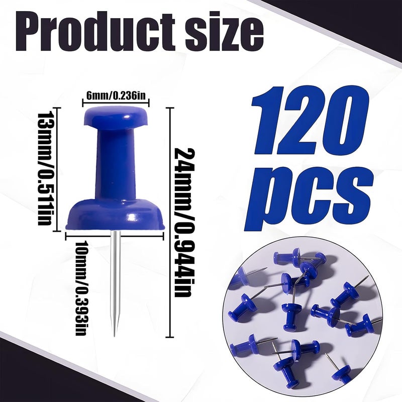 VAPKER Push Pins Tacks 120Pcs Solid Blue Thumb Tacks Larger Size Pin Map Tacks Plastic Head with Steel Point for Bulletin Board - Image 2