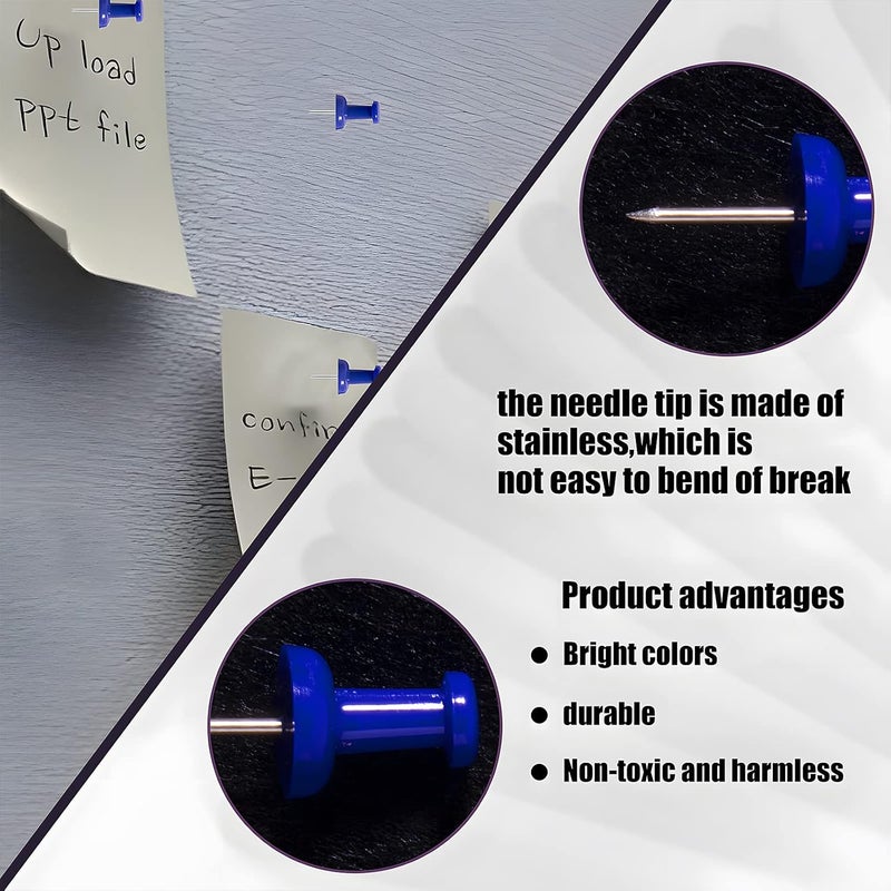 VAPKER Push Pins Tacks 120Pcs Solid Blue Thumb Tacks Larger Size Pin Map Tacks Plastic Head with Steel Point for Bulletin Board - Image 3