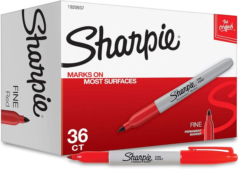 Sharpie Permanent Markers, Fine Tip, Red, 36 Count - Marks on Paper, Plastic, Metal, Wood, Perfect for Drawing, Coloring, Posters, Home, Office Supplies - Image 1