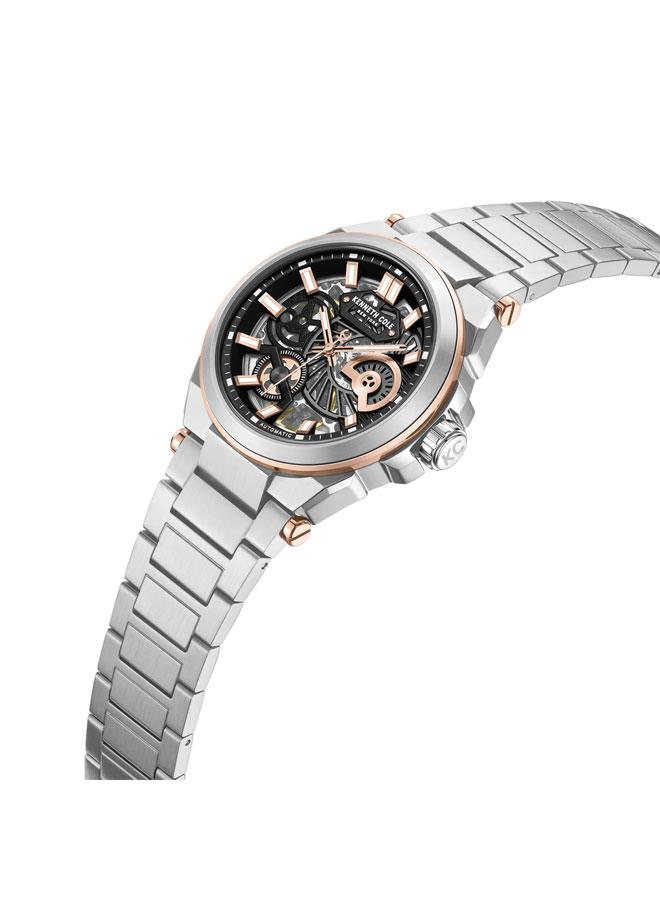 كينيث كول نيو يورك ساعة أوتوماتيكية رجالية داون تاون بقرص أسود وسوار ستانلس ستيل ٤٢ مم - Image 3