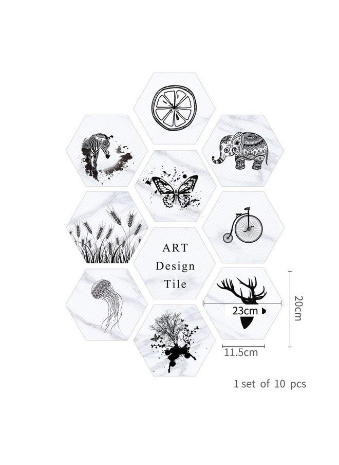 Alwayspon 10 Pcs Hexagon Nonslip Vinyl Floor Sticker For Home Decor Peel And Stick Selfadhesive Wallpaper Sticker For Living Room Kitchen Bathroom 7.9X9.1Inch 088  - Image 2