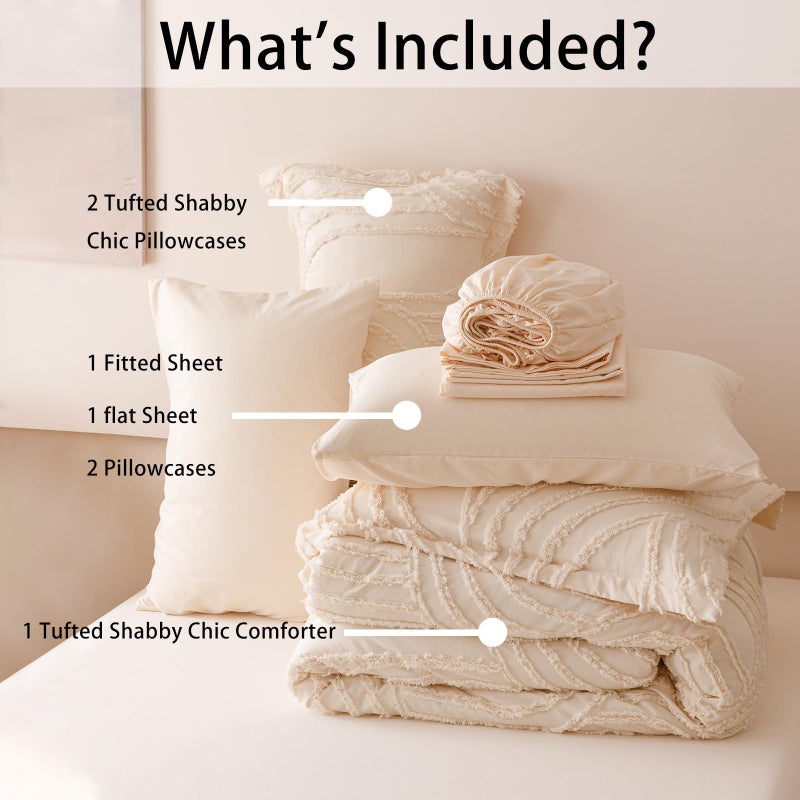 Nttopship Beige Full Comforter Set - 7 Pieces Bed in a Bag, Premium Comforters Full Size Bed Set Tufted Shabby Chic Bedding Comforter Set with Flat Sheet, Fitted Sheet and Pillowcases,Beige - Image 3