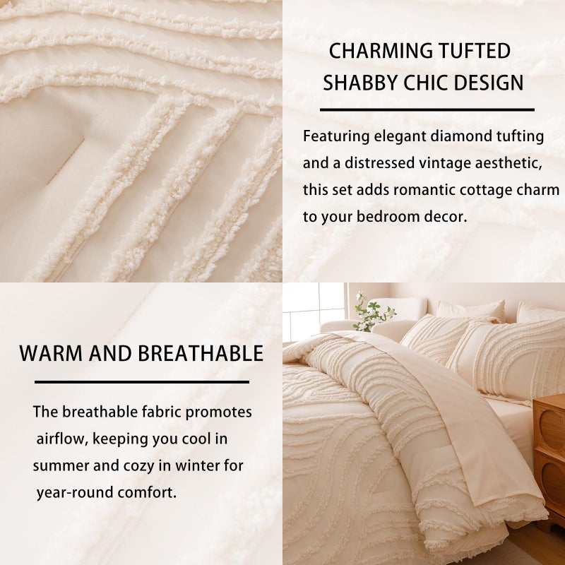 Nttopship Beige Full Comforter Set - 7 Pieces Bed in a Bag, Premium Comforters Full Size Bed Set Tufted Shabby Chic Bedding Comforter Set with Flat Sheet, Fitted Sheet and Pillowcases,Beige - Image 5