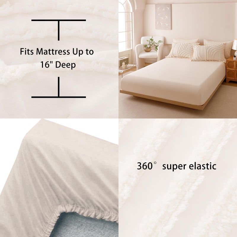 Nttopship Beige Full Comforter Set - 7 Pieces Bed in a Bag, Premium Comforters Full Size Bed Set Tufted Shabby Chic Bedding Comforter Set with Flat Sheet, Fitted Sheet and Pillowcases,Beige - Image 4