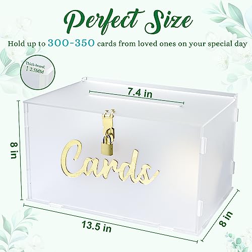 OurWarm Frosted Acrylic Wedding Card Box with Lock Large Gift Card Box for Wedding Reception with Slot and String Light - Image 3