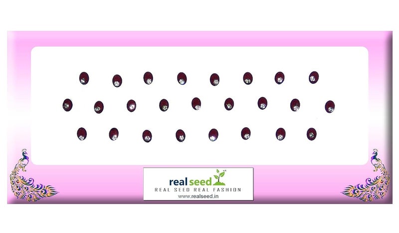 Suhag Fancy Collection Kit Small Oval Size Crystals Maroon Forehead Bindis For Women