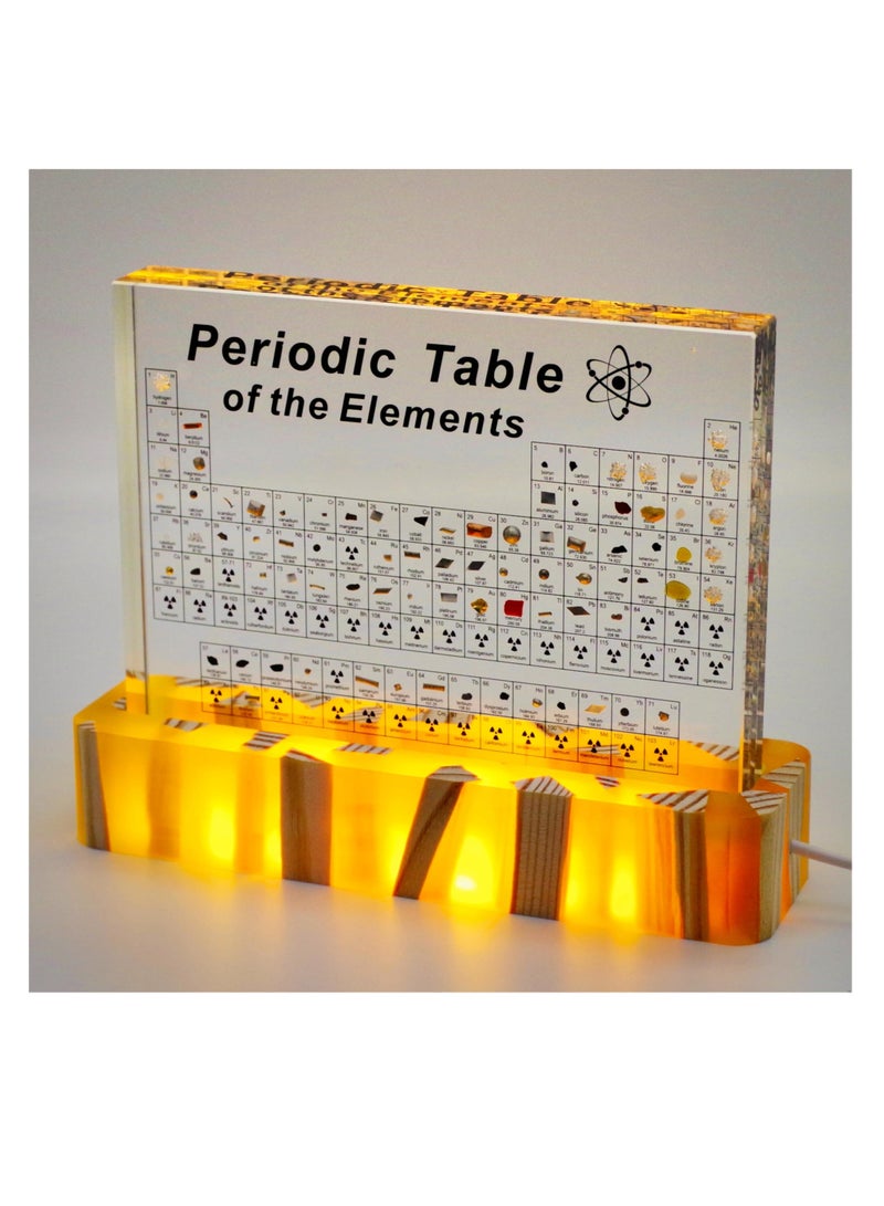 SOLARAE Periodic Table with Real Elements Inside, Amber Lighted Stand Acrylic Periodic Table of Elements Poster, Crafts Decor Teaching Tool Chemistry Gift for Kids Adults Students Teacher Science Lovers - Image 1