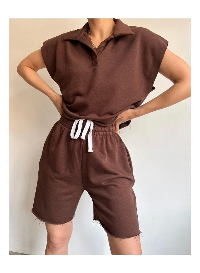 Mai Polo Neck Coffee Shorts Set