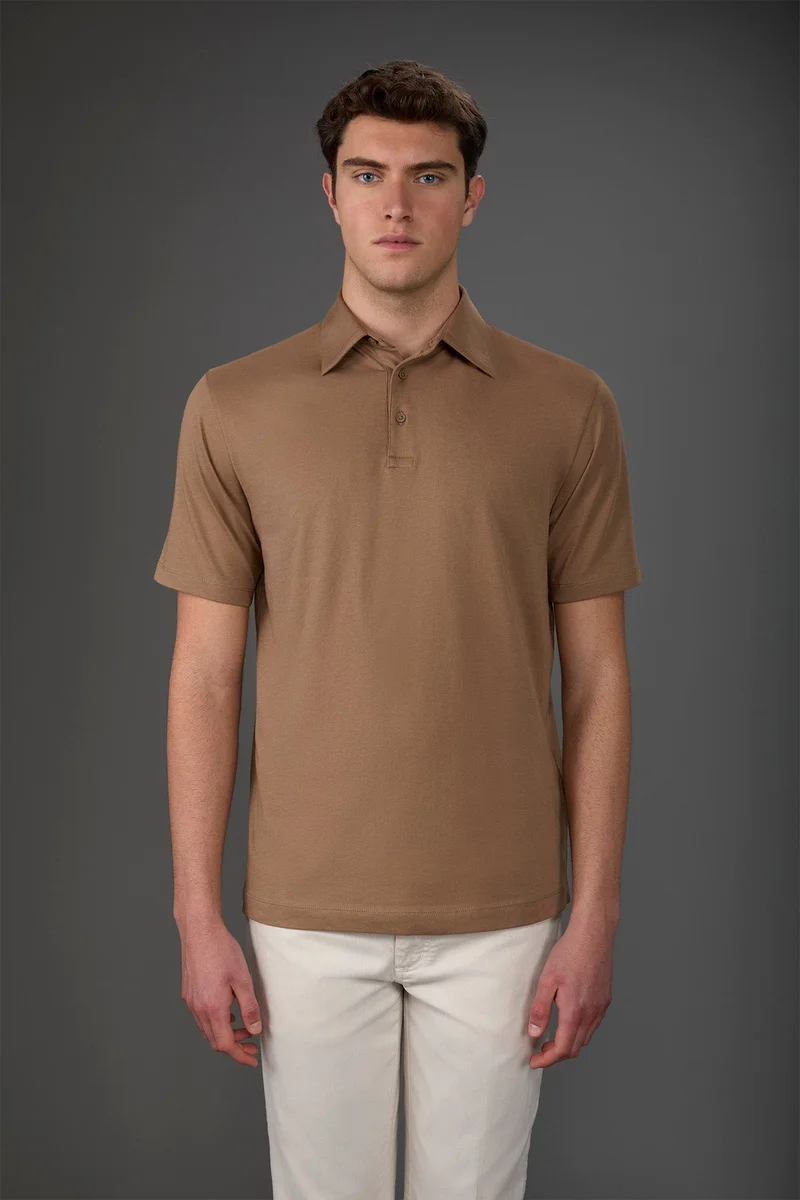 دوبل غانغر Men's short-sleeved polo shirt in organic cotton - Beige