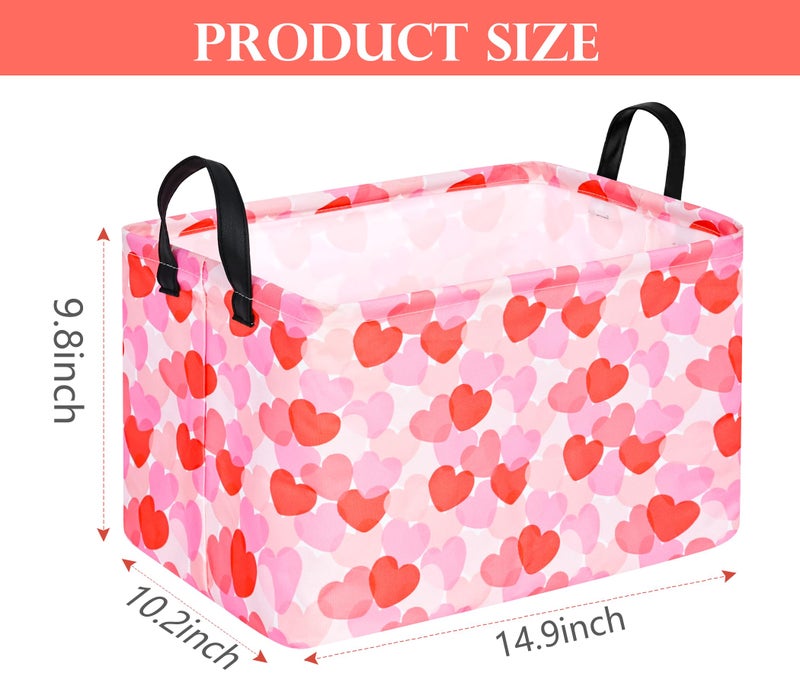 FUULOXE Rectangular Valentines Basket Storage Bin for Shelves Girls Gifts Baskets Foldable Box with Handles for Home Office Car Dormroom Valentine's Day Party Supplies - Image 2