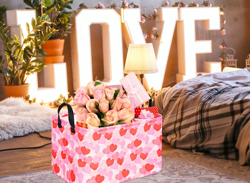 FUULOXE Rectangular Valentines Basket Storage Bin for Shelves Girls Gifts Baskets Foldable Box with Handles for Home Office Car Dormroom Valentine's Day Party Supplies - Image 4
