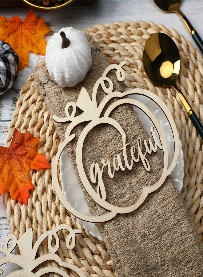 Yookeer 12 Pcs Thanksgiving Pumpkin Wooden Plate Decor Fall Thankful Grateful Blessed Place Card Settings Table Decor Thanksgiving Ideas Rustic Letter Sign(Classic Style) - Image 1