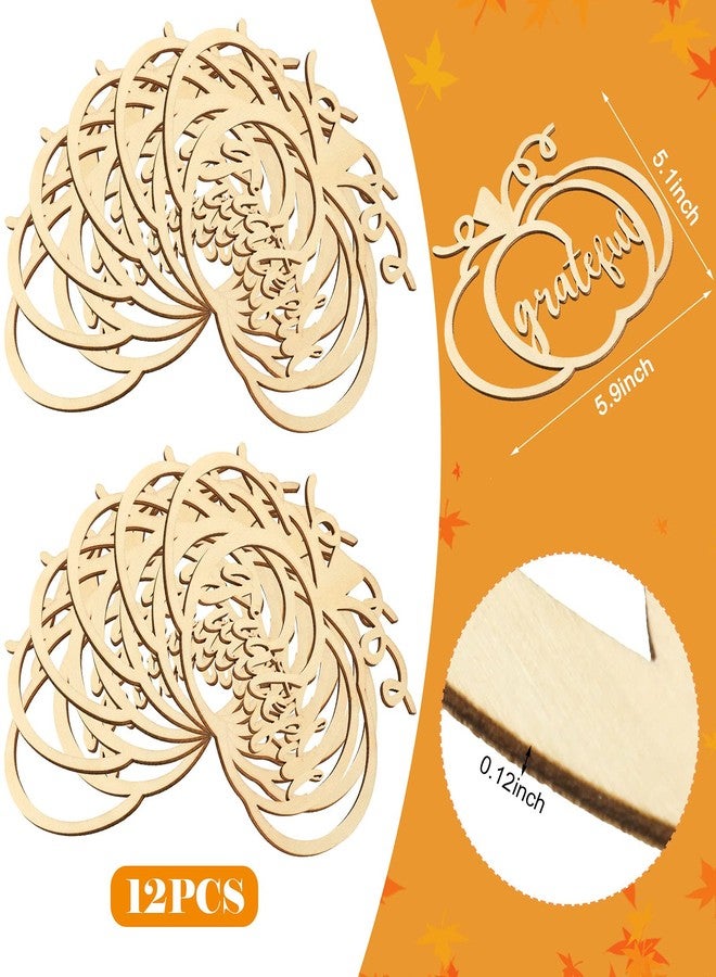 Yookeer 12 Pcs Thanksgiving Pumpkin Wooden Plate Decor Fall Thankful Grateful Blessed Place Card Settings Table Decor Thanksgiving Ideas Rustic Letter Sign(Classic Style) - Image 3