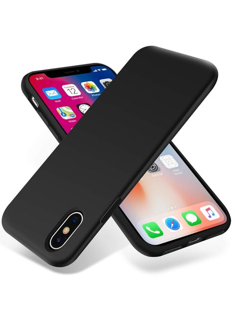 Compatible with iPhone Xs Max Case 6.5 Inch Slim Liquid Silicone 4 Layers Soft Gel Rubber Shockproof Protective Phone Case with Anti Scratch Microfiber Lining (Black)