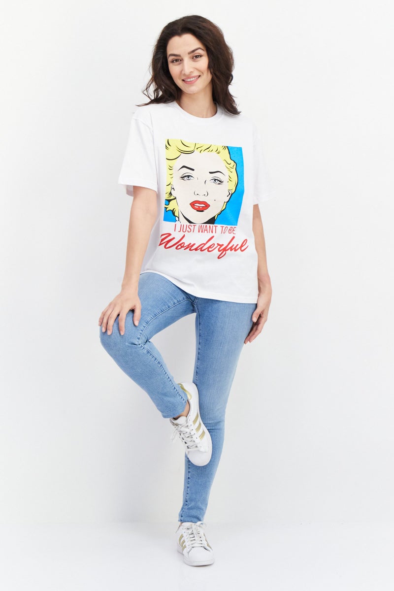 Marilyn Monroe Women Crew Neck Short Sleeve Graphic T-shirt, White - Image 3
