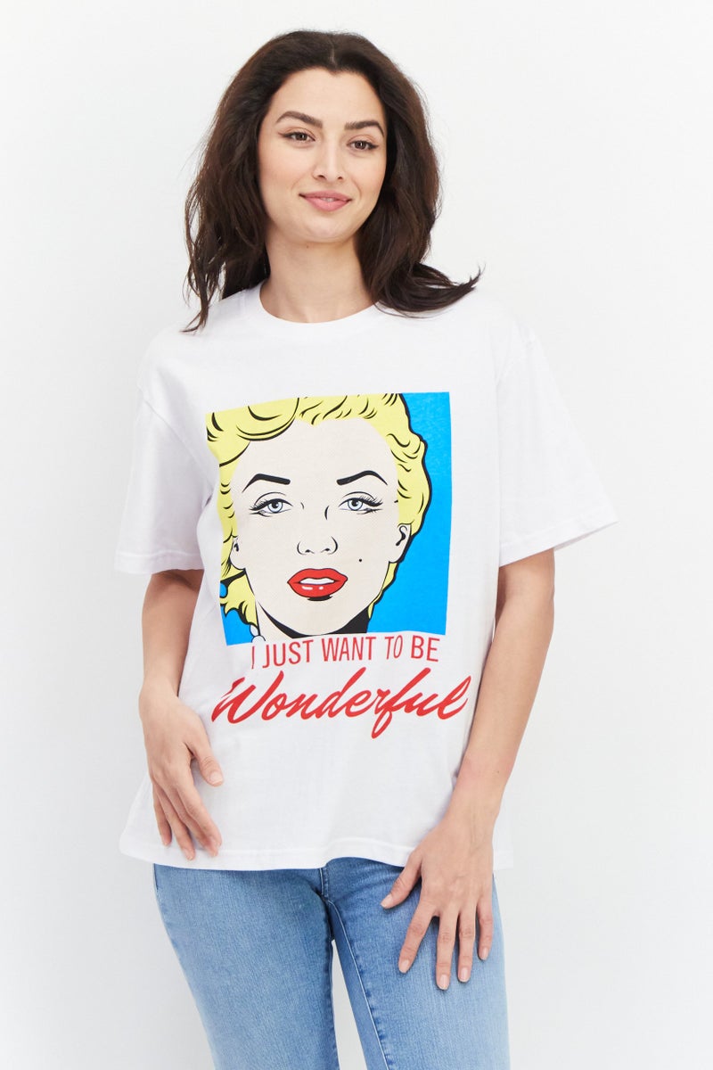 Marilyn Monroe Women Crew Neck Short Sleeve Graphic T-shirt, White - Image 1