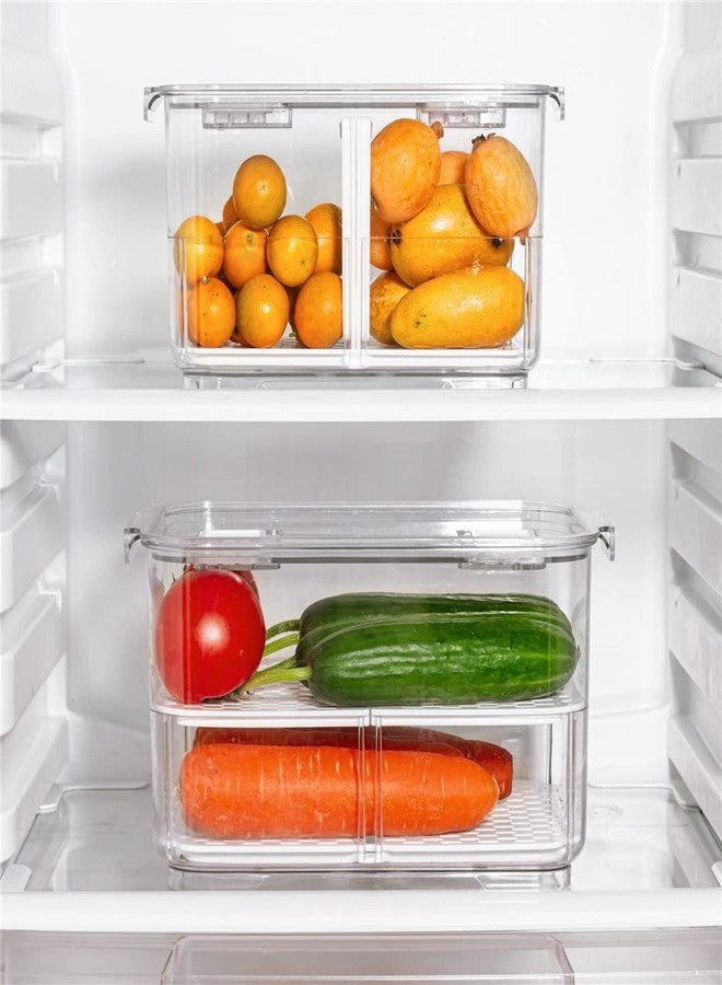 SANNO Vegetable Fruit Storage Containers, Food Storage Containers Fridge Produce Save, Stackable Refrigerator Organizer Keeper Drawers Bins Baskets with Lids and Removable Drain Tray - Image 2