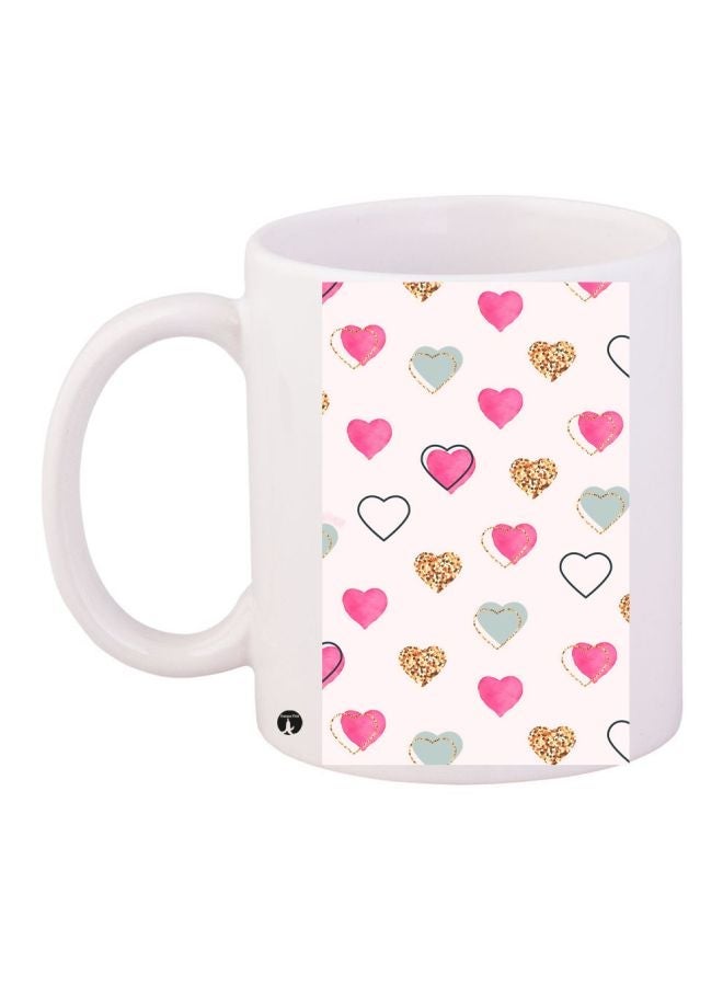 RYN Heart Printed Coffee Mug White/Pink/Yellow 11ounce