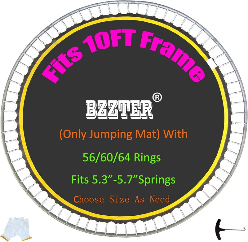 Bzzter Trampoline Replacement Mat 10ft，Trampoline Mat Fit 10ft Frame（ Not a 10ft Length Mat）,Repalcement Trampoline Mat 10ft, Lasting Longer with 8 Rows of Stitching,w/Spring Tool and Gloves - Image 1