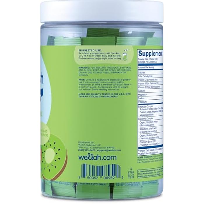Wellah Splish Splash Hydration (Strawberry Kiwi Flavor) 20 Stick Packs - Electrolyte Drink Mix with Superfruit Complex - Image 3