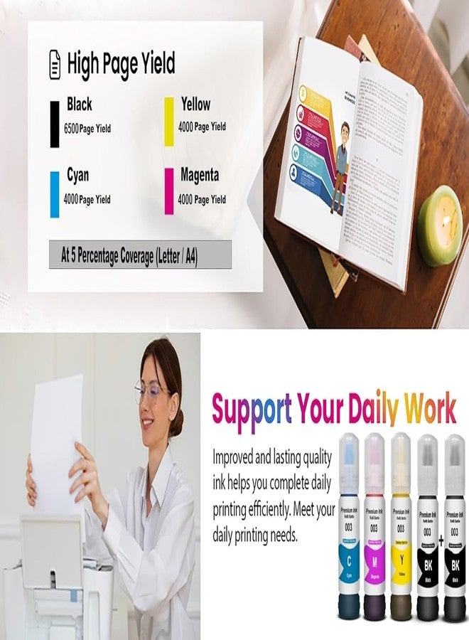 Hynear 001/003 Refill Ink Bottle Suitable for Epson L3110, L3150, L5190, L1110, L4150, L6170, L4160, L6190, L6160 Printer (70ML X 2 Bottle/Black + 70ML X 3 Bottle/Color) - Image 4