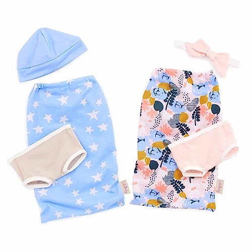 LullaBaby 14inch Realistic Baby Twin Dolls Sleep Sacks Fair Skin Tones Brown Eyes Star Floral Swaddles Hat Headband Toys for Kids Ages 2 Up - Image 1