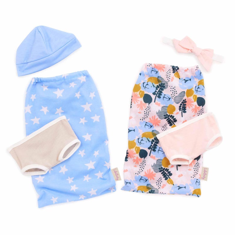 LullaBaby 14inch Realistic Baby Twin Dolls Sleep Sacks Fair Skin Tones Brown Eyes Star Floral Swaddles Hat Headband Toys for Kids Ages 2 Up - Image 3