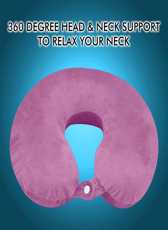 GREELI U Shaped Neck Pillow Soft Fiber Filled Travel Cushion with Snap Button, Comfortable Fabric, Neck Support for Flight, Bus, Car, Neck Pillow for Pain Relief (Pink with Eye Mask) - Image 2